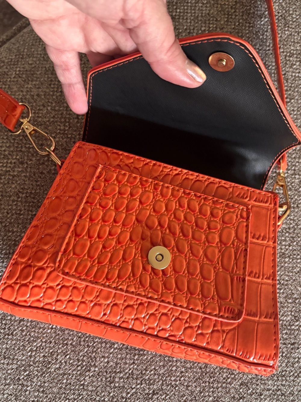 Orange Croc-Embossed Top Handle Mini Bag - Like New - Picture 4 of 5
